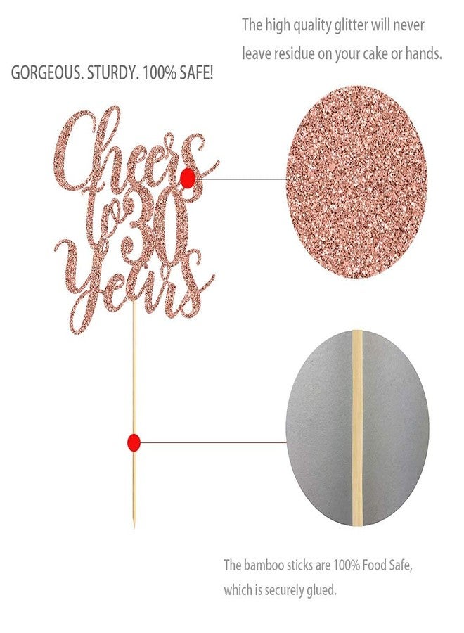 Festiko®30 Rose Gold Glitter Cheers to 30 Years Cake Topper, Happy 30th Birthday Party Toppers Decorations, Supplies - Image 2